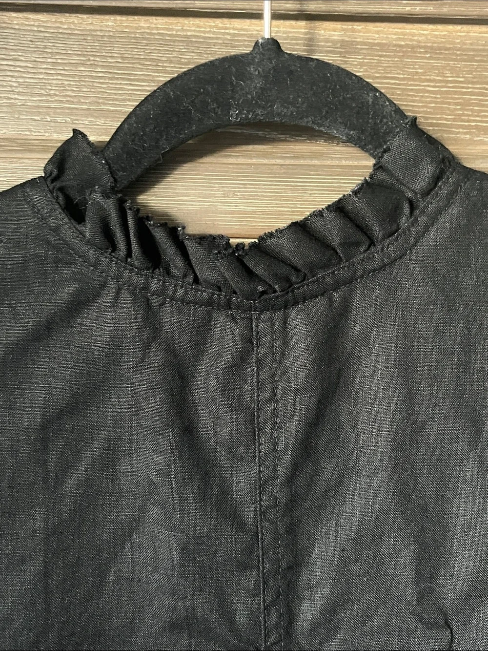 Tommy Bahama Black Ruffle V-Neck Dress 100% linen shell; 100% cotton lining